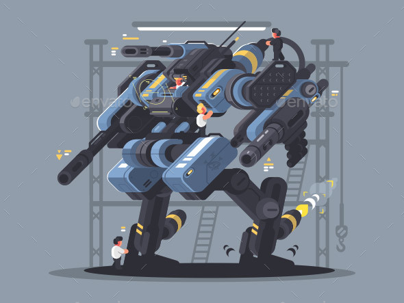 Military Exoskeleton Controlled By Man - Characters Vectors