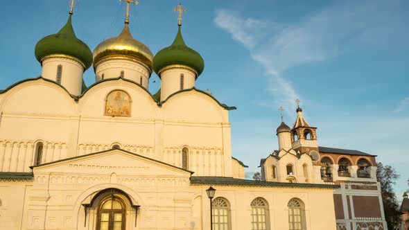 View of Domes and crosses of the Transfiguration Cathedral in Suzdal monastery