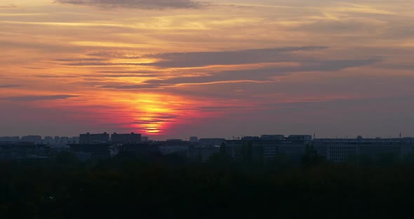 Cityscape, or Urban Landscape, of Belgrade Serbia Downtown at Sunset in Timelapse alt
