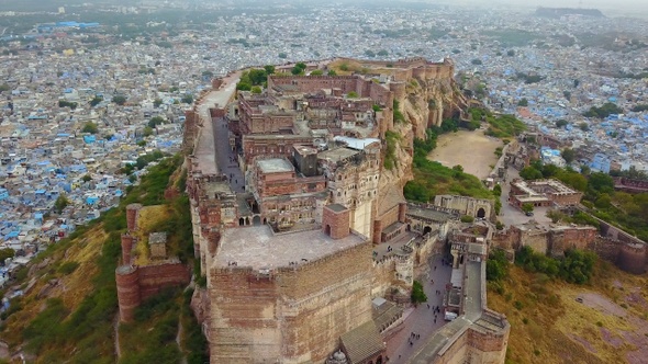 Blue city and Mehrangarh fort on the hill in Jodhpur Rajasthan, alt