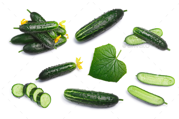 Set of cucumbers, top view, paths - Stock Photo - Images