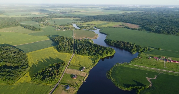 River at Morning Birds Eye View