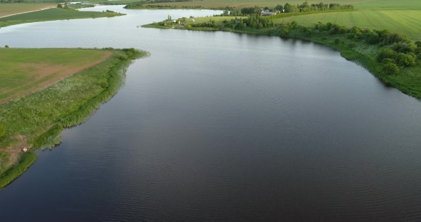 River at Morning Birds Eye View