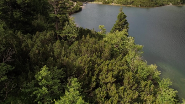 Aerial View of Lake in Mountains