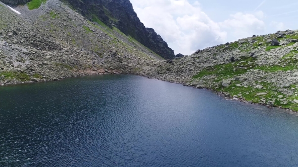 Aerial View of Lake in Mountains