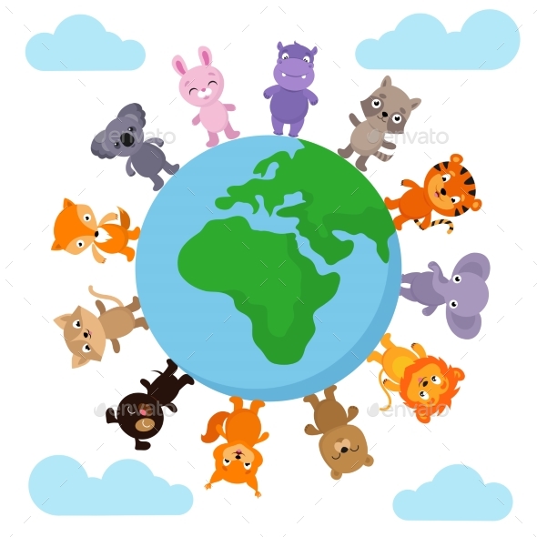 Baby Animals Walking Around Earth - Miscellaneous Vectors