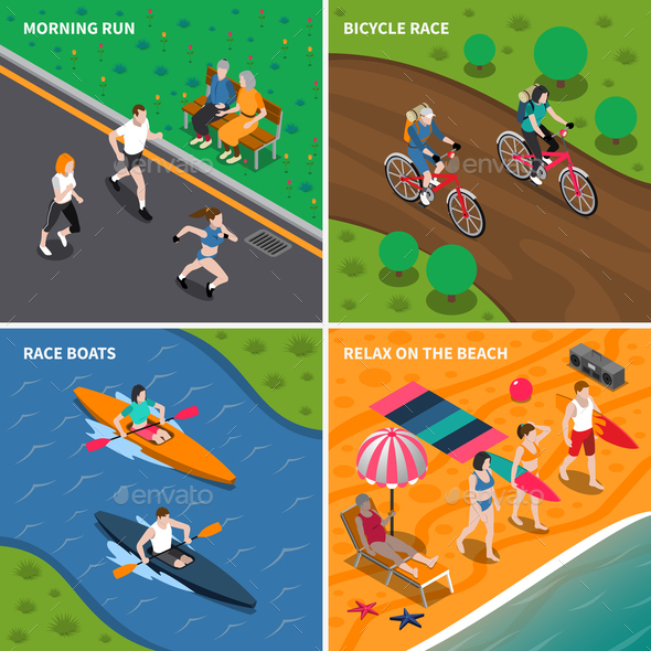 Summer Outdoor Activity People Icon Set