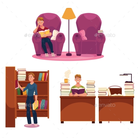 Library and Reading - People Characters