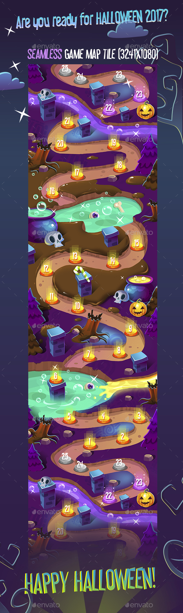 Seamless Halloween Dark Game Map - Tilesets Game Assets