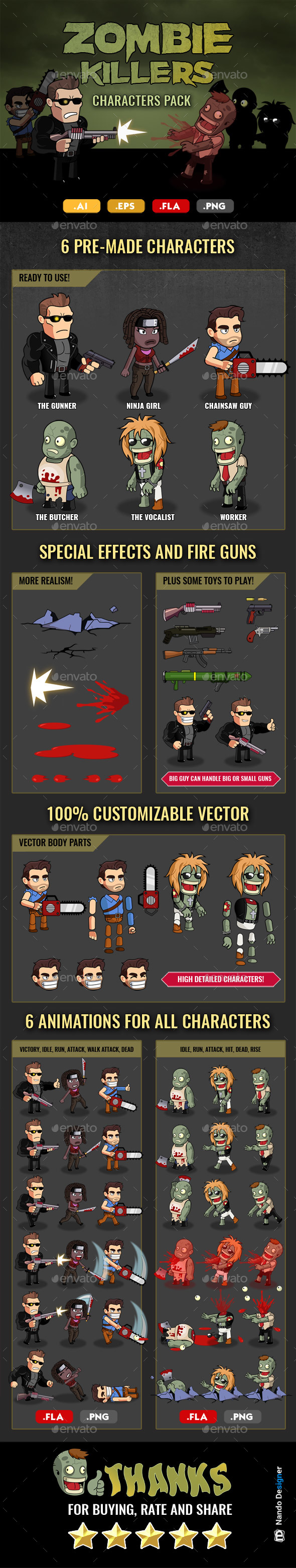 Zombie Killers - Characters n' Guns Pack - Sprites Game Assets
