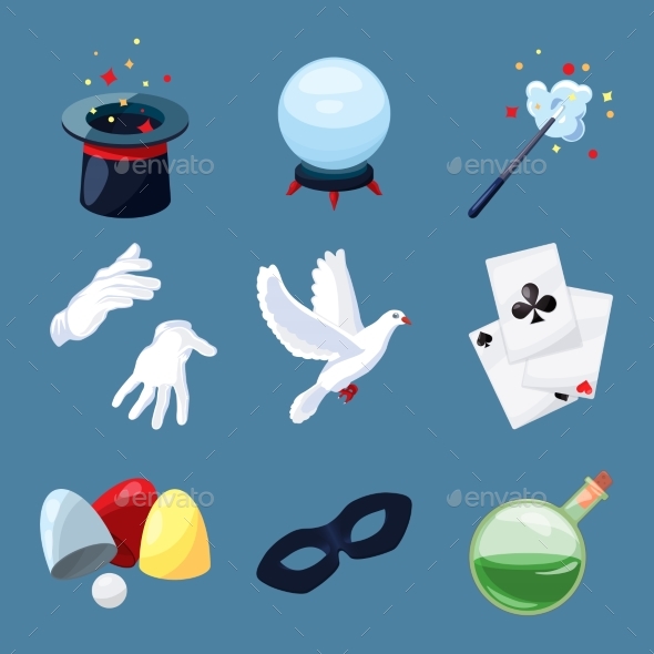 Magician Icons Set. Surprise Vector Illustrations - Objects Vectors