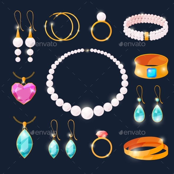 Luxury Jewels Set. Rings with Diamonds and Other - Objects Vectors