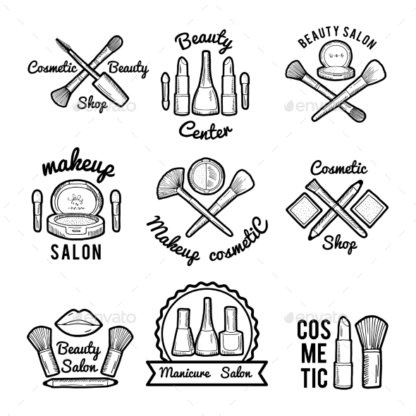 Labels Set for Beauty Salon. Monochrome Pictures - Web Elements Vectors