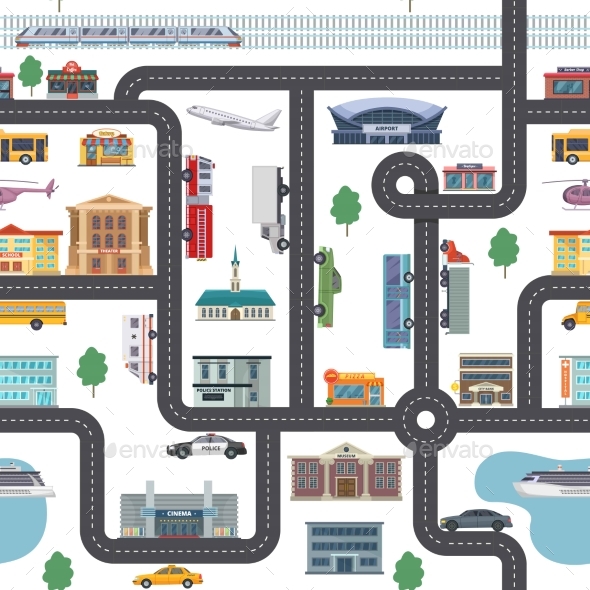 Urban Landscape with Different Shops, Buildings - Miscellaneous Vectors