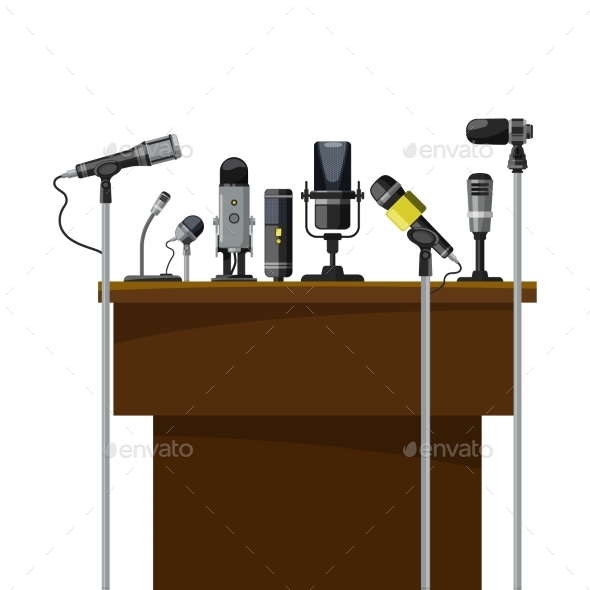 Tribune for Speakers and Different Microphones - Objects Vectors
