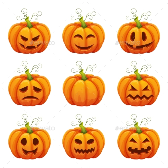 Pumpkin with Funny Faces. Halloween Cartoon