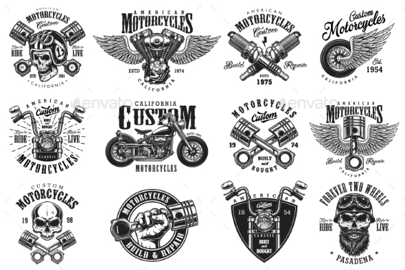 Set of Custom Motorcycle Emblems - Miscellaneous Vectors