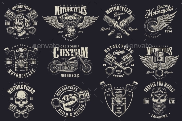 Set of Custom Motorcycle Emblems - Miscellaneous Vectors