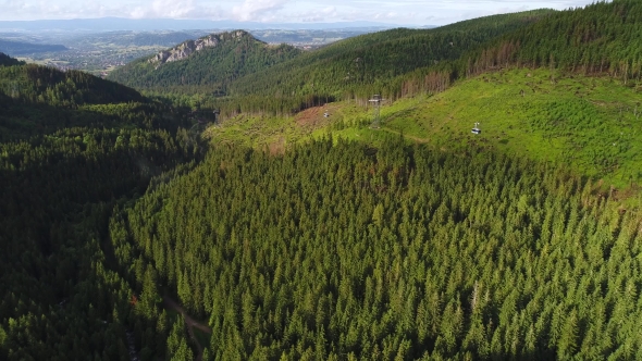 Fligh Over Cableway in Mountains