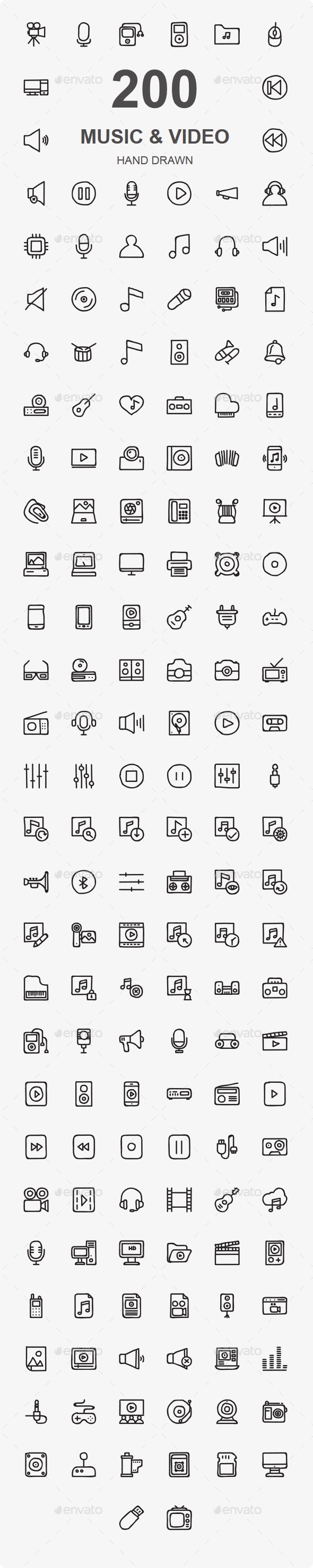Music Audio And Video Hand Drawn icons - Media Icons
