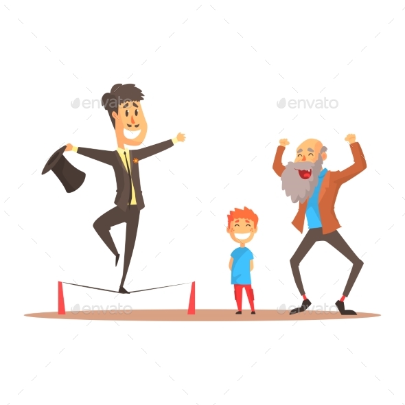 Tightrope Walker Performing Before Happy People - People Characters
