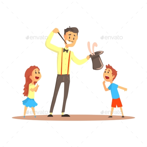 Magician Pulling Out a Rabbit From His Top Hat - People Characters