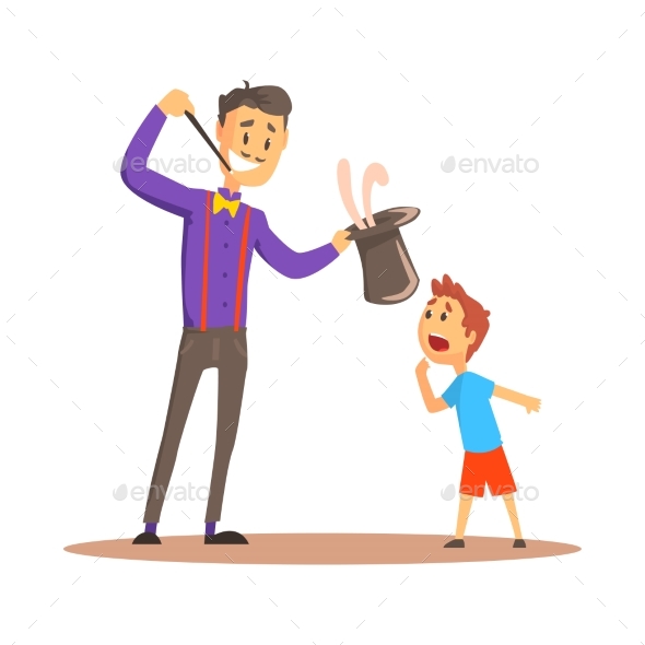 Magician Pulling Out a Rabbit From His Top Hat - People Characters