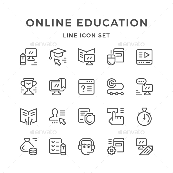 Set Line Icons of Online Education - Man-made objects Objects