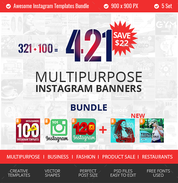 321 Instagram Promotional Bundle - Social Media Web Elements