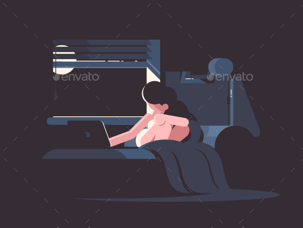 Frustrated Girl in Bed - People Characters