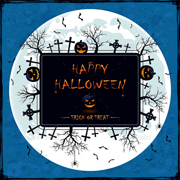 Halloween Banner on Blue Grunge Background