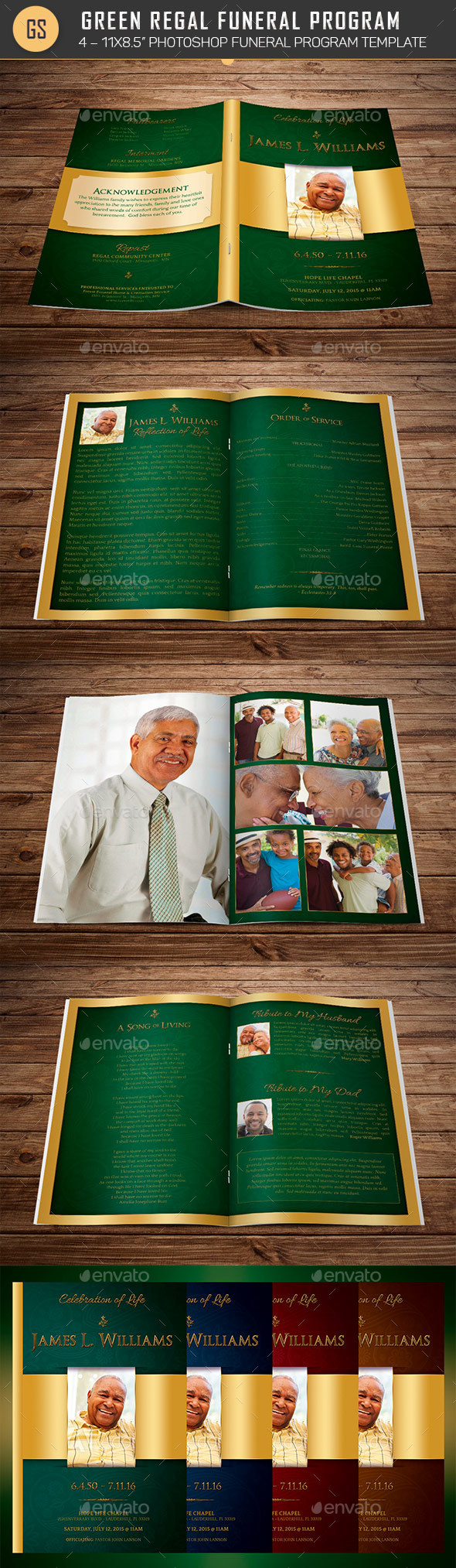 Green Regal Funeral Program Template - Informational Brochures