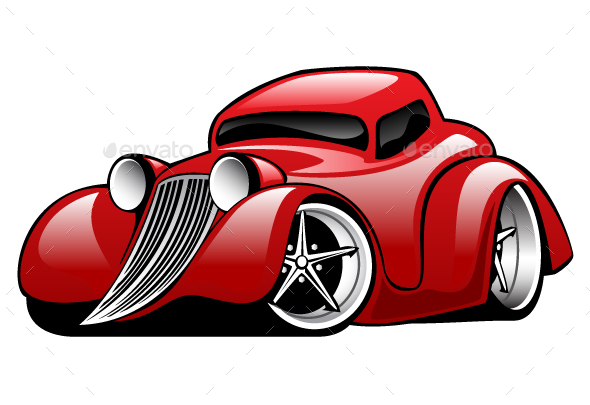 Red Hot Rod Custom Coupe Illustration - Man-made Objects Objects