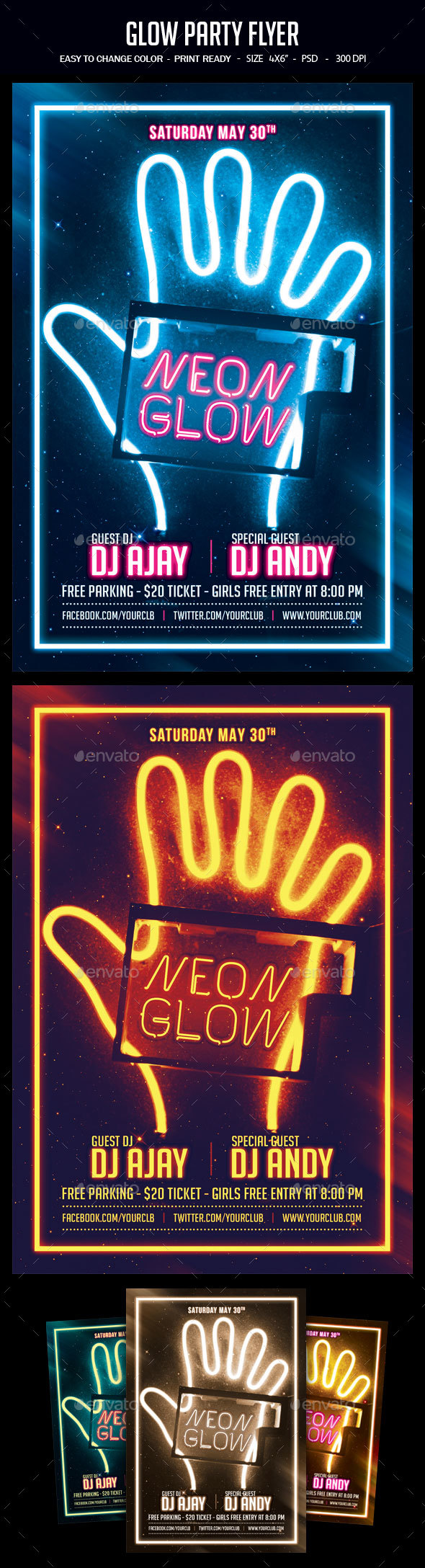 Glow Party Flyer - Clubs & Parties Events