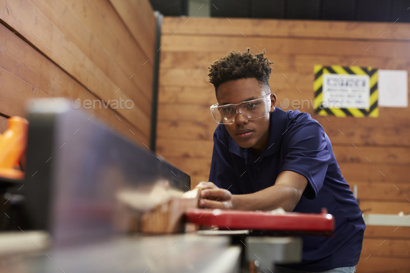 Carpenter Using Plane In Woodworking Woodshop Stock Photo 