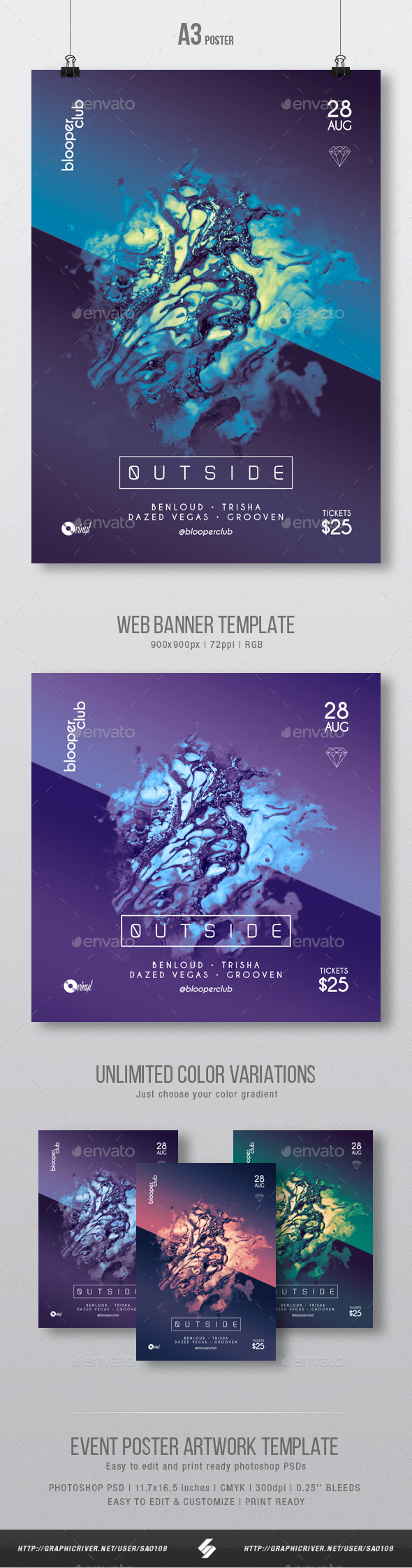 Outside - Progressive Party Flyer / Poster Artwork Template A3 - Clubs & Parties Events