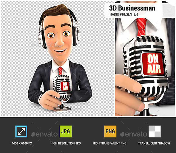 GraphicRiver 3D Businessman Radio Presenter on Air 20606496 GraphicRiver 3D Businessman Radio Presenter on Air 20606496