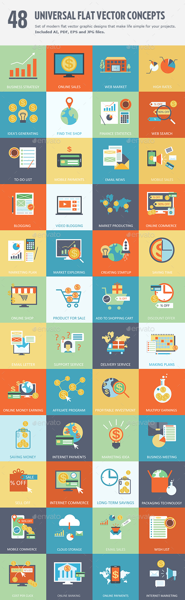 Set of 48 Flat Vector Graphic Design Concepts for the Modern Designer - Conceptual Vectors