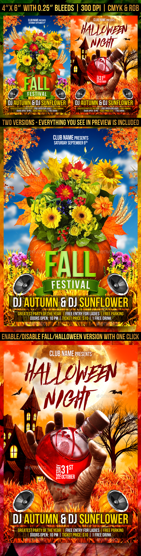 Autumn and Halloween Flyer Template - Clubs & Parties Events