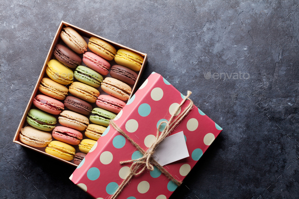 Colorful macaroons in a box