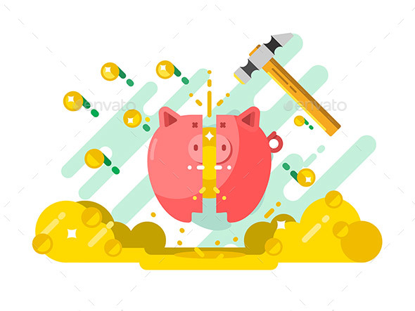 Break Piggy Bank with Money - Concepts Business