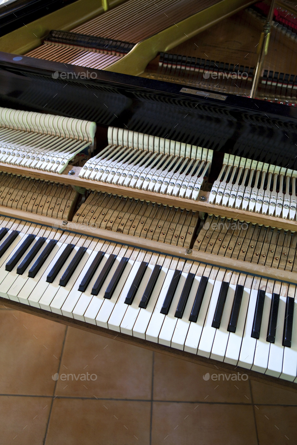 Inside a gran piano