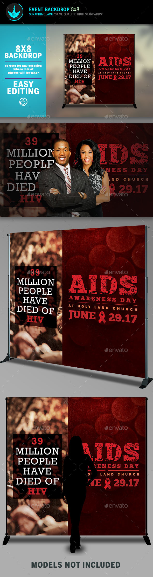 AIDS Awareness 8x8 Event Backdrop Template - Signage Print Templates