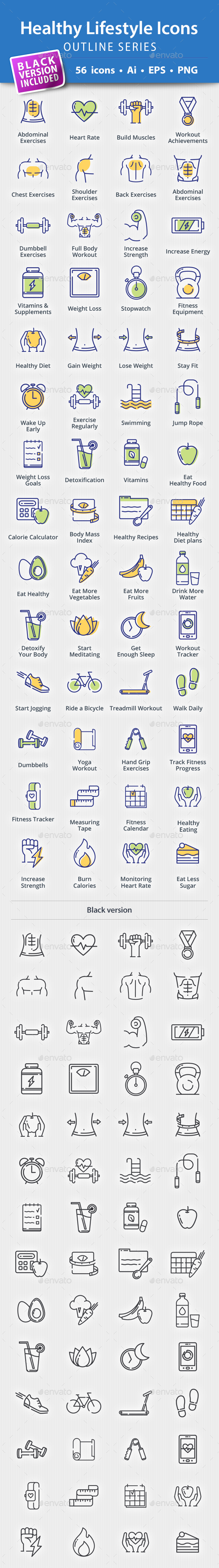 GraphicRiver Healthy Lifestyle Icons Outline Series 20610046