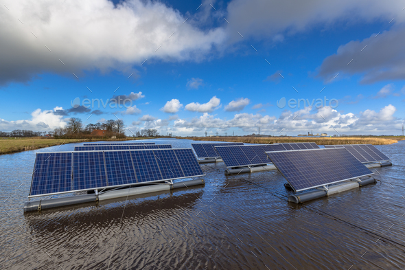 Series of Solar panels floating on water