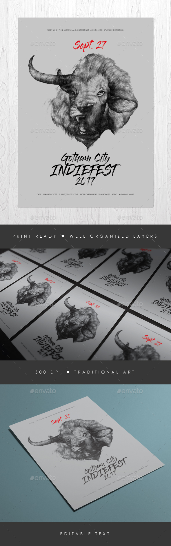 Illustrated Indie Festival Flyer - Concerts Events