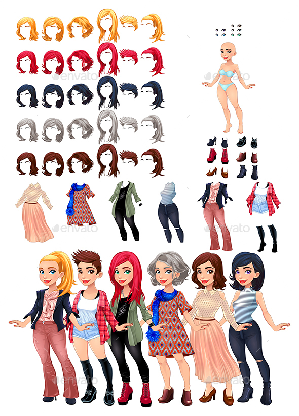 Dresses and Hairstyles Game - People Characters