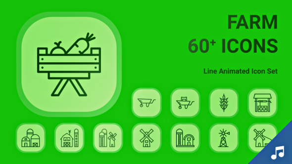 Farm Barn Agriculture Animation - Line Icons and Elements