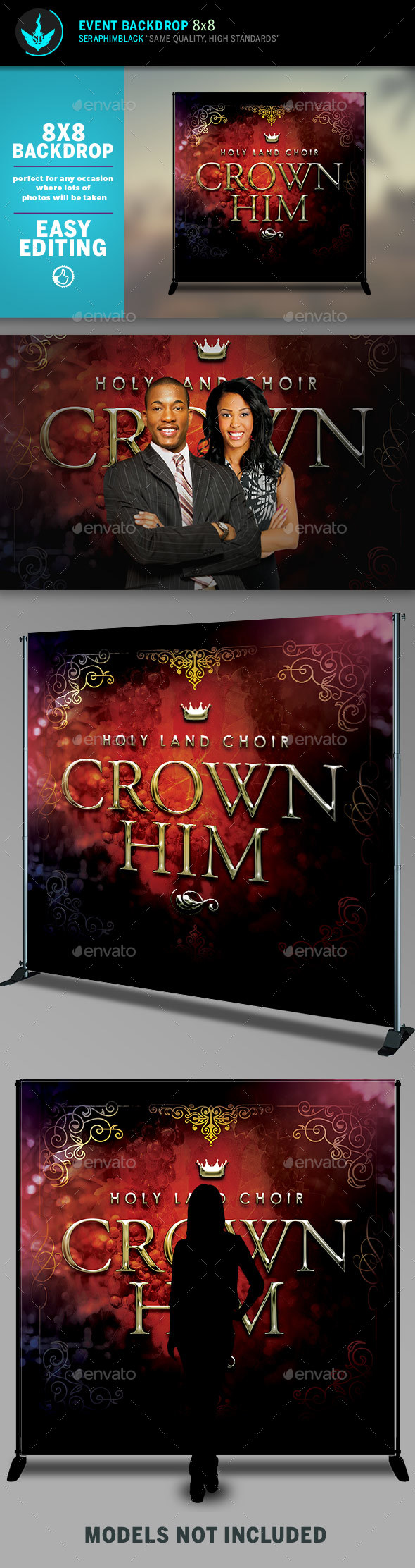 Crown Him 8x8 Event Backdrop Template - Signage Print Templates
