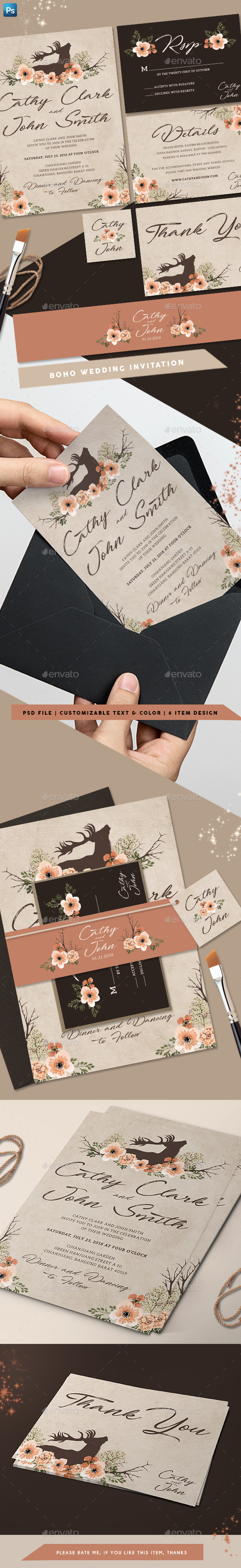 Boho Wedding Invitation - Weddings Cards & Invites